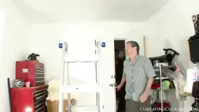 Kimberly Kendall's bisexual husband gets a sloppy blowjob in the garage