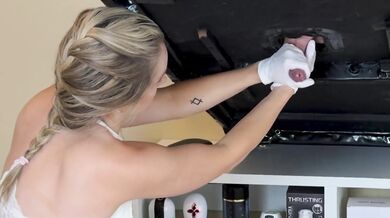 We put him on our table, get him nice and oily, then we keep adding women until he's cumming everywhere