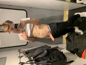 Twink jerk in fitting room and cum on the mirror