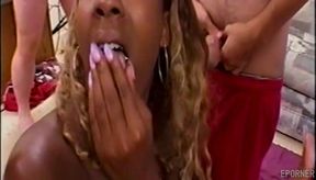 John Holmes and two hung studs take on a hot ebony babe in a wild threesome