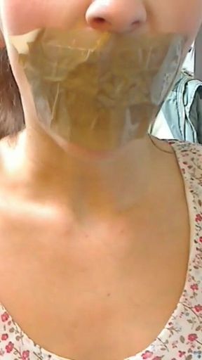 Miss Smith Stuff Panties in Her Mouth Before Taping It Shut with Brown Tape and Teasing You