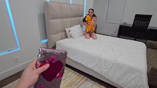 Adorable brunette maid Lucia Rossie is facefucked in POV