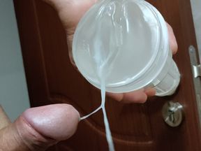 Close up amateur cumshot on fake silicone pussy Fleshlight