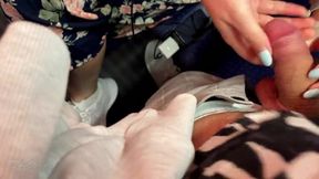 Risky sloppy Handjob and Blowjob in a Public Train - almost caught!