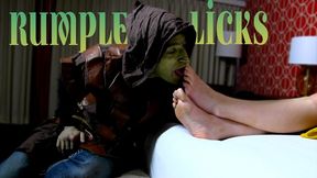 Rumple Licks- Rumple loves Belles feet so much he sniffs licks them