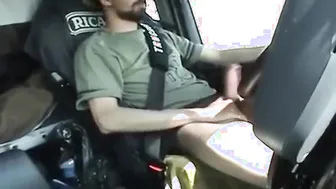 French Trucker Jerks His Big Cock While Driving Solo