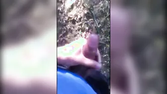 Exhibitionist guy flashes and jerks off for homeless man outdoors