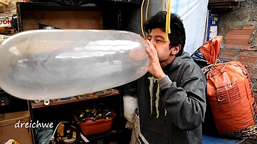 In a cellar inflating condoms