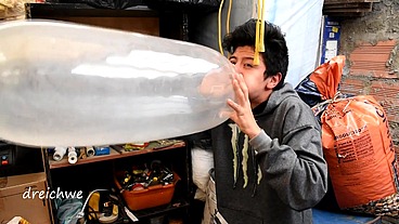 In a cellar inflating condoms
