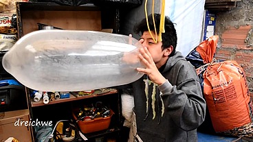 In a cellar inflating condoms