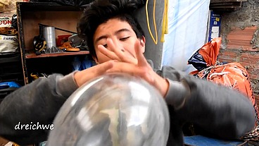 In a cellar inflating condoms