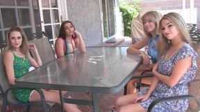 Four filthy females play spooning poker with one insatiable dude's unbridled lust