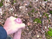 Hiker masturbates during forest hike and cumson tree