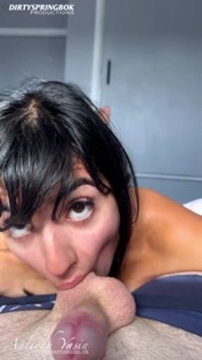 Pakistani Aaliyah Yasin wakes up to suck a white cock, but doesn't let him cum