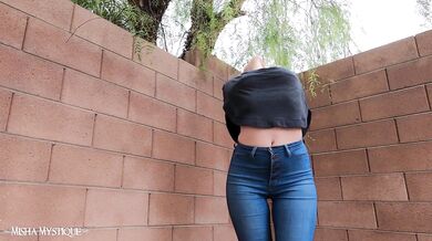 Jeans and Sweater Outdoor Stretches - Misha Mystique jeans fetish - belly fetish - stretching - ass fetish - ass jeans