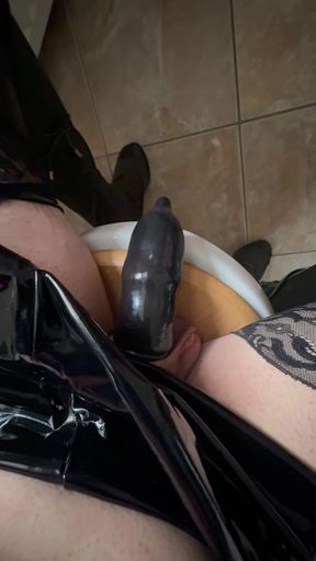 Pissing horny in the condom