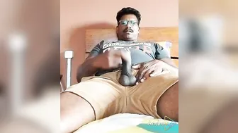 Solo mature hunk strokes his uncut big cock on webcam
