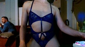 Straight boy in hot blue body lingerie