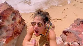 messy watersports submission on a secluded beach