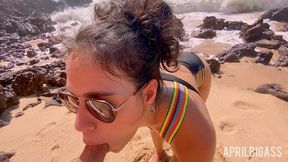 messy watersports submission on a secluded beach