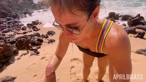 messy watersports submission on a secluded beach
