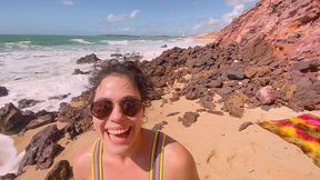 messy watersports submission on a secluded beach