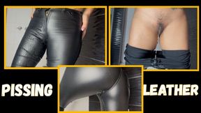 Pissing my leather pants
