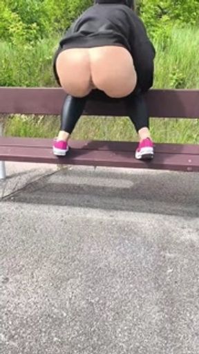 Latvian girl peeing at the bus stop