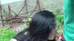 Fucking  a big boob lady on the grass