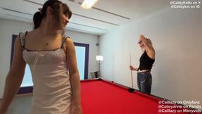 Femme soaked pool table ruined by anal filled sissy