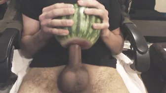 Asian Amateur Solo Male Masturbation with Watermelon Sex Toy