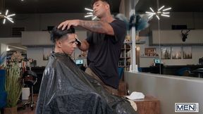 MEN - Angel Santana Rides His Barber Kenzo Alvarez&#039;s Cock, Then Gets Fucked Doggystyle Against The Shop Mirror