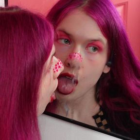 Redhead Tranny Pinky Mirror Cum