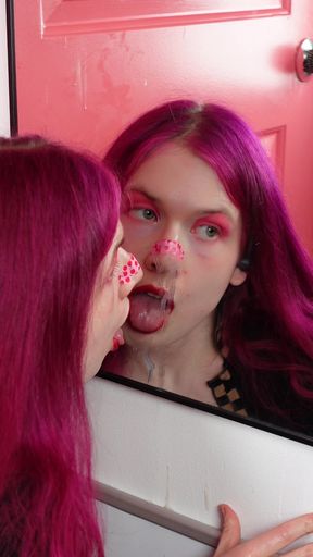 Redhead Tranny Pinky Mirror Cum
