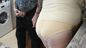 spit in mom's mouth after jacking off in the kitchen