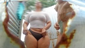 Outdoor Booth Shows Sexy Girls on Beach