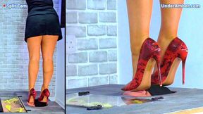 Trampling His Face In My Red Snakeskin Stilettos - Split Cam - A149F-SPLIT - Goddess Amber - Shoe Worship Foot Gagging Face Busting & Standing