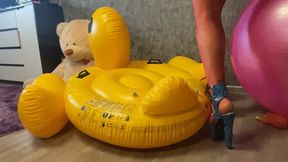 Valeri mastrubate with dildo and heels on inflatable