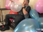 English Leather Master smokes cigars and jerks while blowing and popping balloons PREVIEW