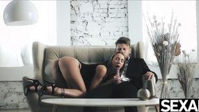 ”Athletic babe rides her lover's rigid prick to a hot creampie”