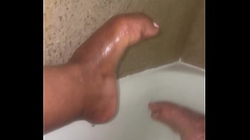 Jerking my big black trans dick in the shower