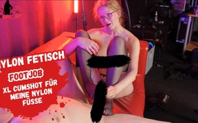 Nylon Footjob with Cumshot! He Jerks Them off!