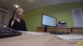 LOAN4K. Smart young chick comes to loan office with shaved pussy