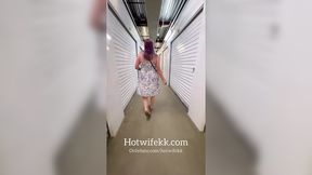 Mature wife gets her big natural tits squeezed and sucks cock at storage unit