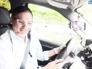 Road Cumload! Lewd Devil Khloe rides her guy's large jock in the car until that guy fills her vagina with a cumload.