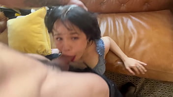 Brunette Hipster Yhivi Gets on her Knees &amp_ Gets Throat Fuckd