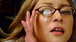”Slutty Asian darling gets her glasses creamed”