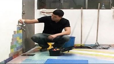 Blonde crossdresser in sexy stockings and lingerie takes a hard banging