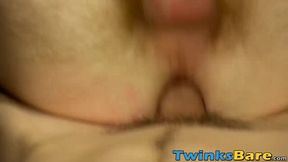 Young twink sucking his partner off before barebacking him