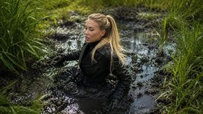 SweettLana got stuck in swamp, girl stuck in deep mud, chest high stuck in mud, muddy girl, boots in mud, stuck in mud, wrecked outfit, muddy over the knee boots